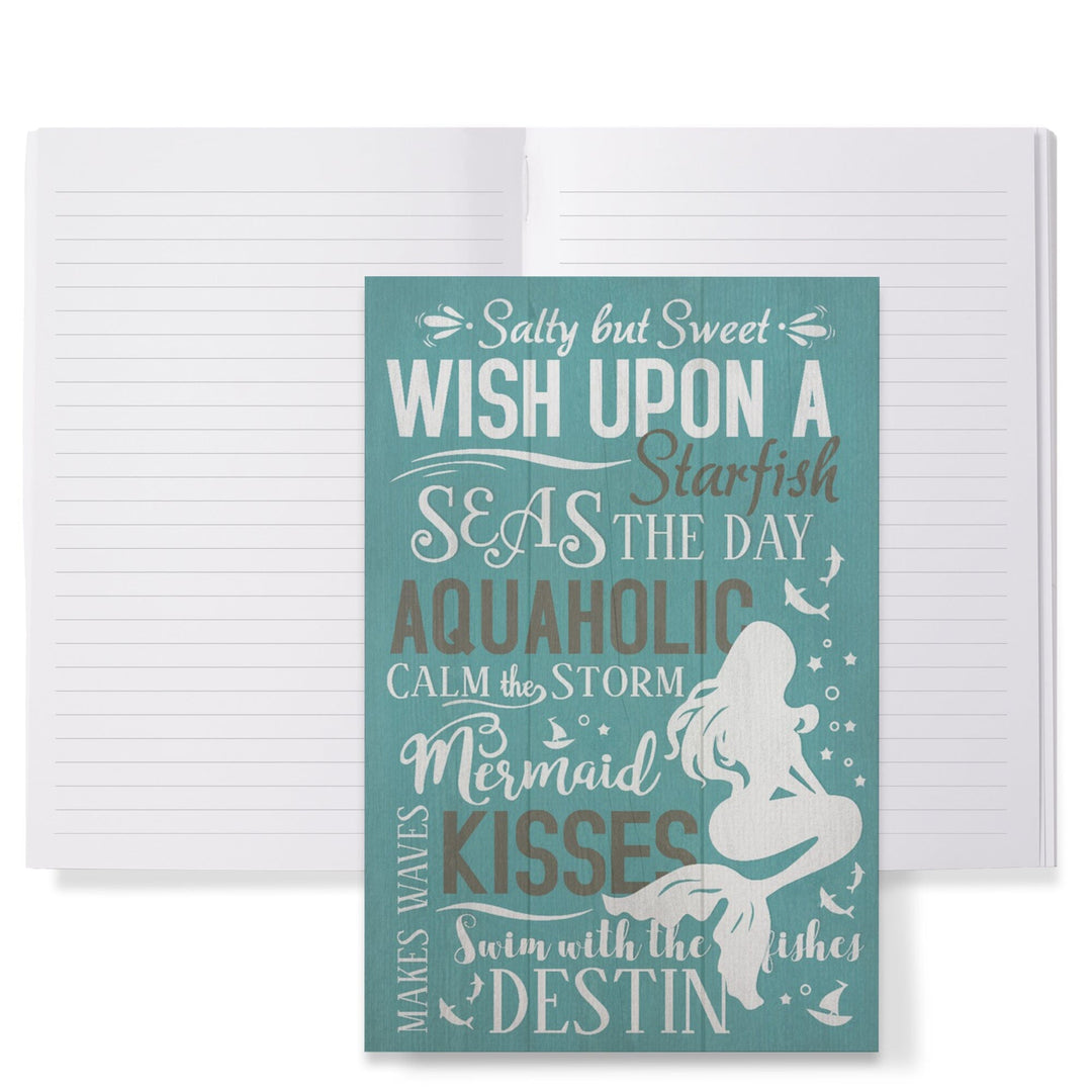 Lined 6x9 Journal, Destin, Florida, Mermaid Typography, Lay Flat, 193 Pages, FSC paper Home Lantern Press 