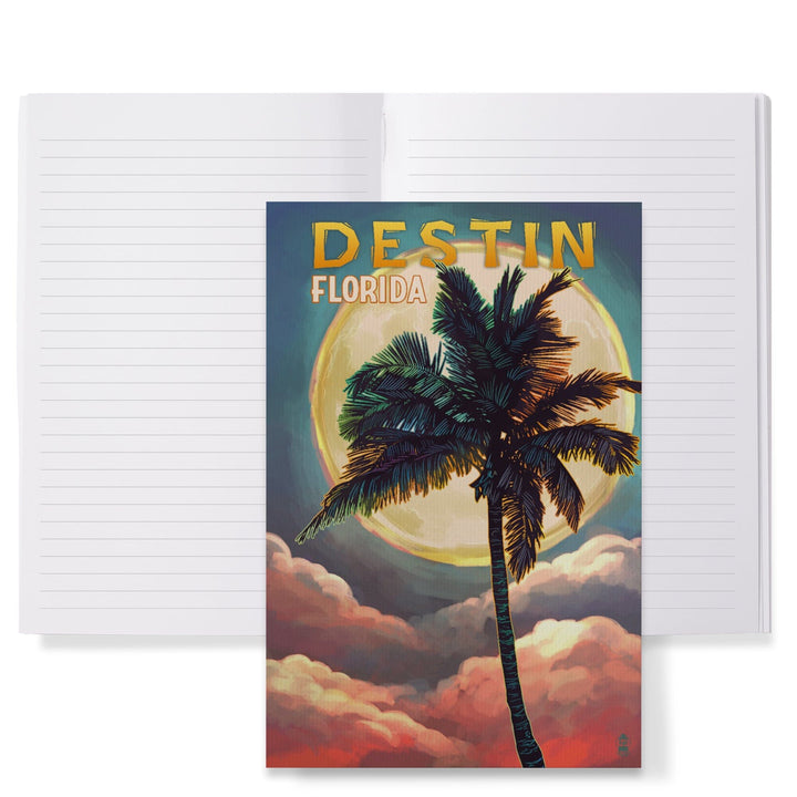 Lined 6x9 Journal, Destin, Florida, Palm and Moon, Lay Flat, 193 Pages, FSC paper Home Lantern Press 