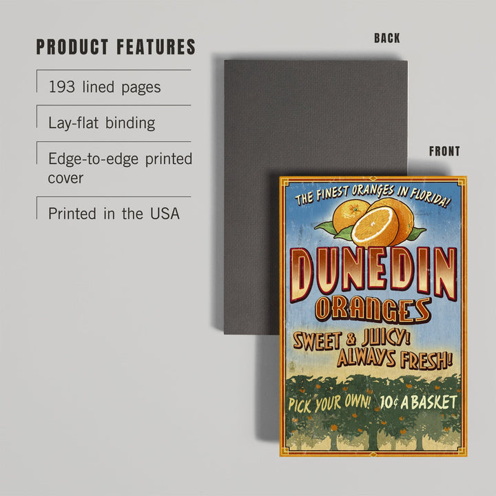 Lined 6x9 Journal, Dunedin, Florida, Orange Grove, Vintage Sign, Lay Flat, 193 Pages, FSC paper Home Lantern Press 