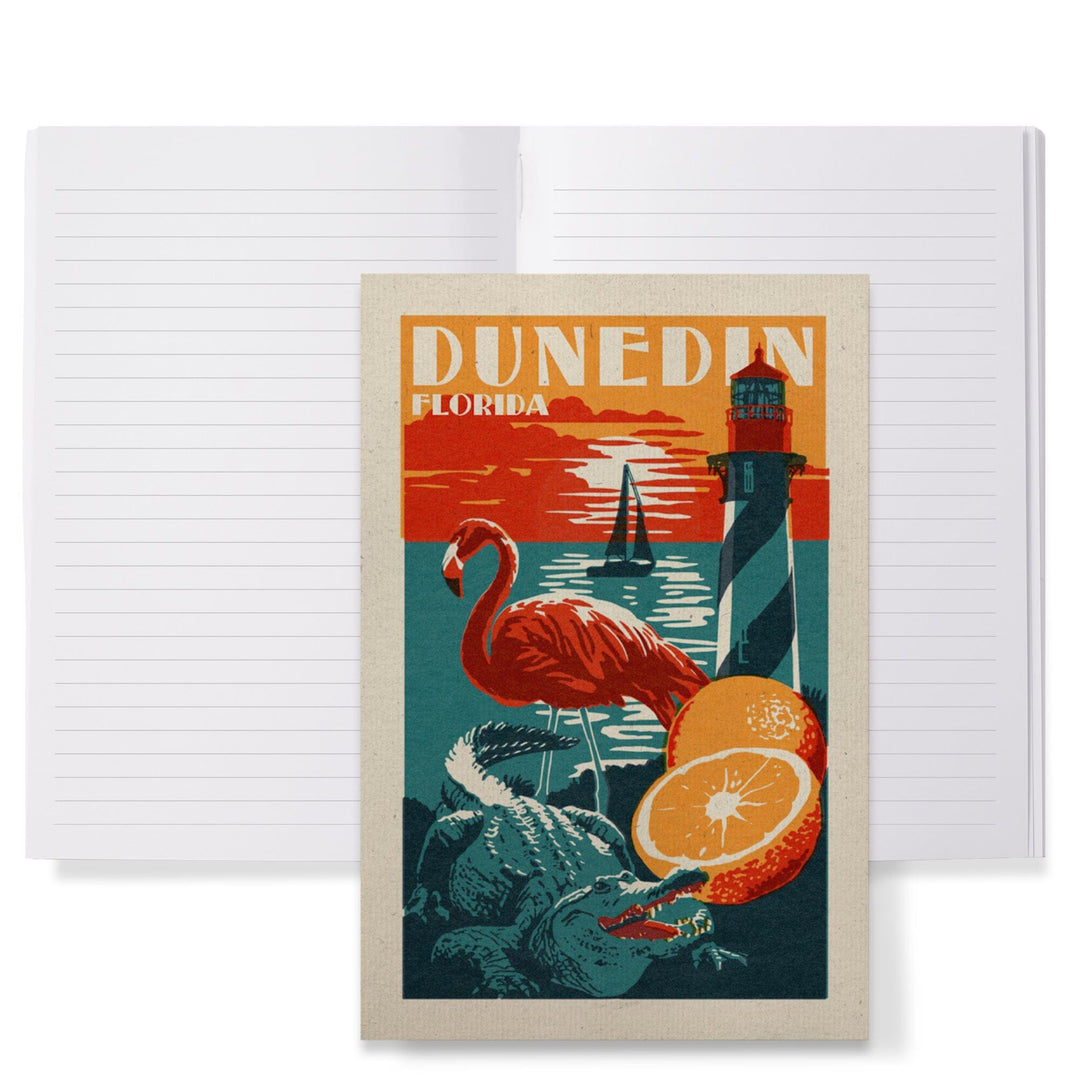 Lined 6x9 Journal, Dunedin, Florida, Woodblock, Lay Flat, 193 Pages, FSC paper Home Lantern Press 