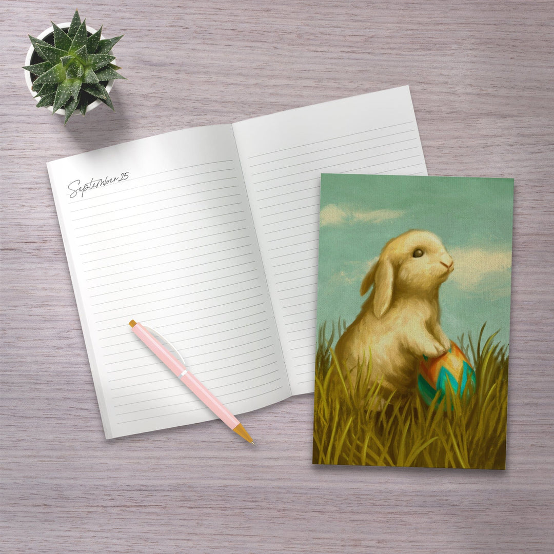 Lined 6x9 Journal, Easter Bunny, Oil Painting, Lay Flat, 193 Pages, FSC paper Home Lantern Press 