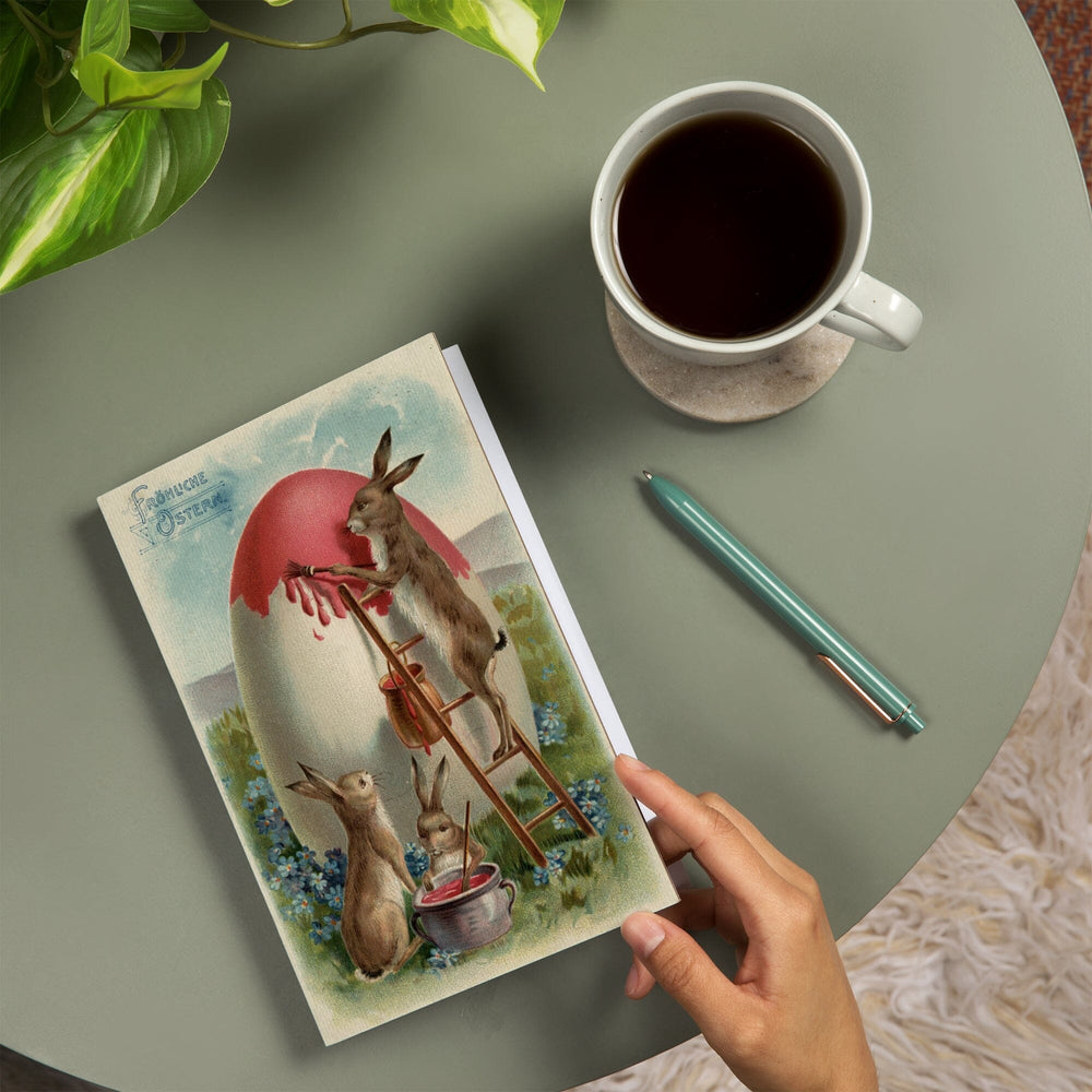Lined 6x9 Journal, Easter Greetings in German, Rabbits Painting an Egg, Vintage Artwork, Lay Flat, 193 Pages, FSC paper Home Lantern Press 