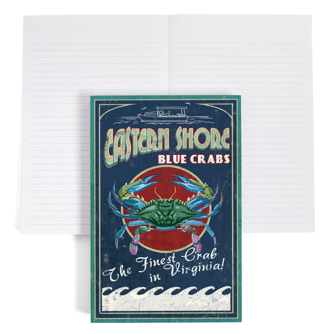 Lined 6x9 Journal, Eastern Shore, Virginia, Blue Crabs Vintage Sign, Lay Flat, 193 Pages, FSC paper Home Lantern Press 