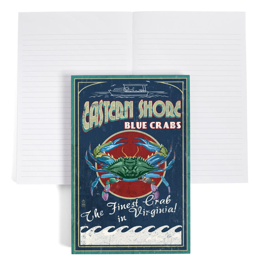 Lined 6x9 Journal, Eastern Shore, Virginia, Blue Crabs Vintage Sign, Lay Flat, 193 Pages, FSC paper Home Lantern Press 