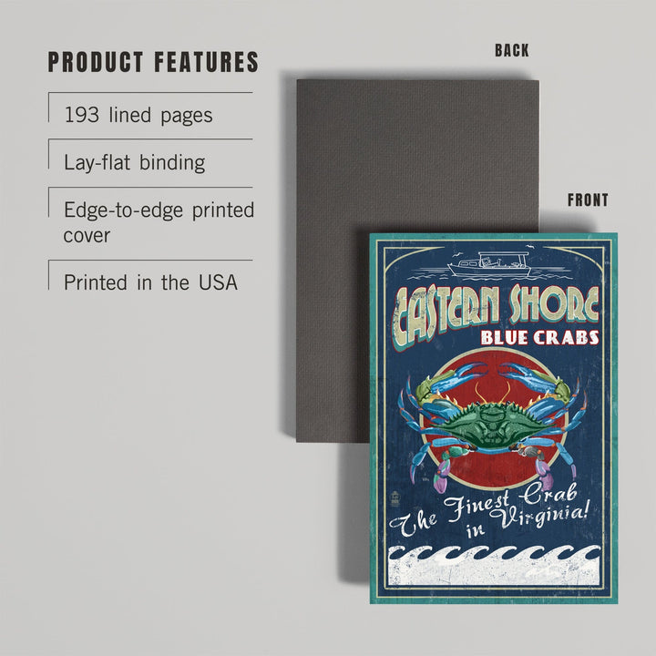 Lined 6x9 Journal, Eastern Shore, Virginia, Blue Crabs Vintage Sign, Lay Flat, 193 Pages, FSC paper Home Lantern Press 
