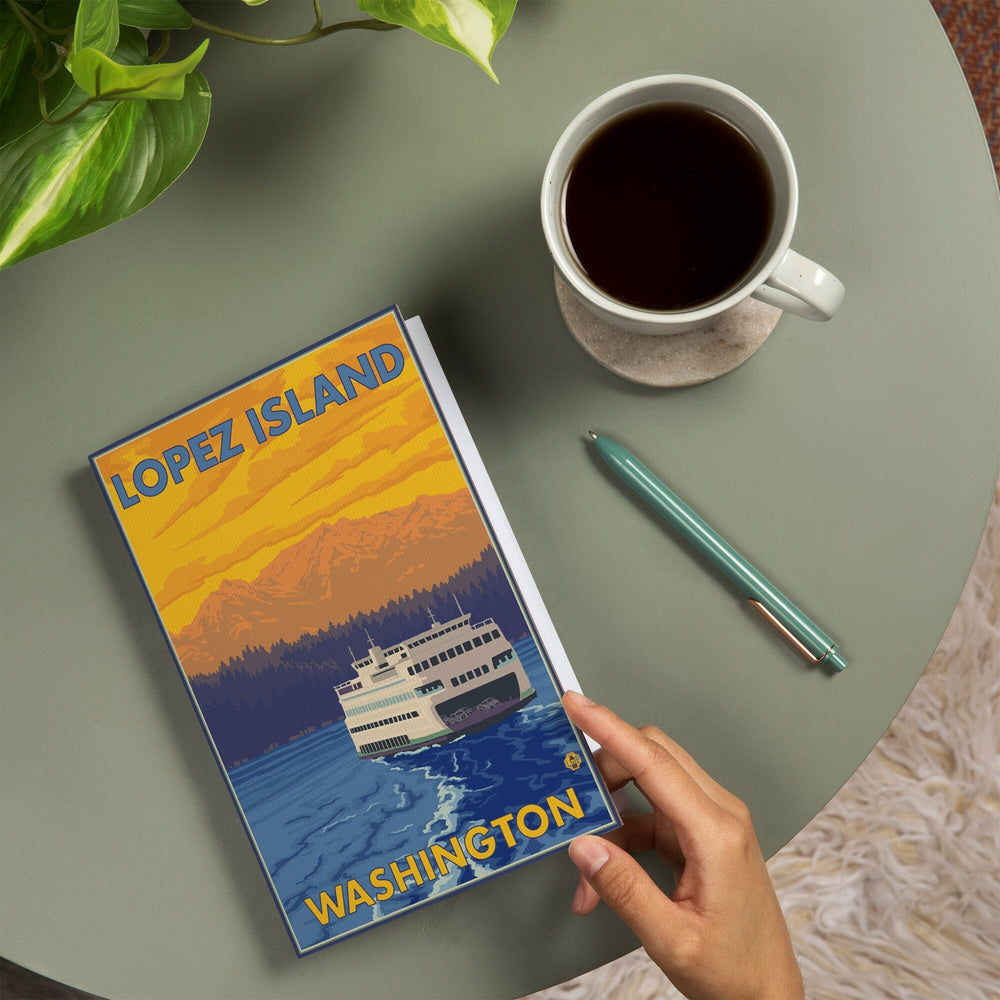 Lined 6x9 Journal, Ferry and Mountains, Lopez Island, Washington, Lay Flat, 193 Pages, FSC paper Home Lantern Press 