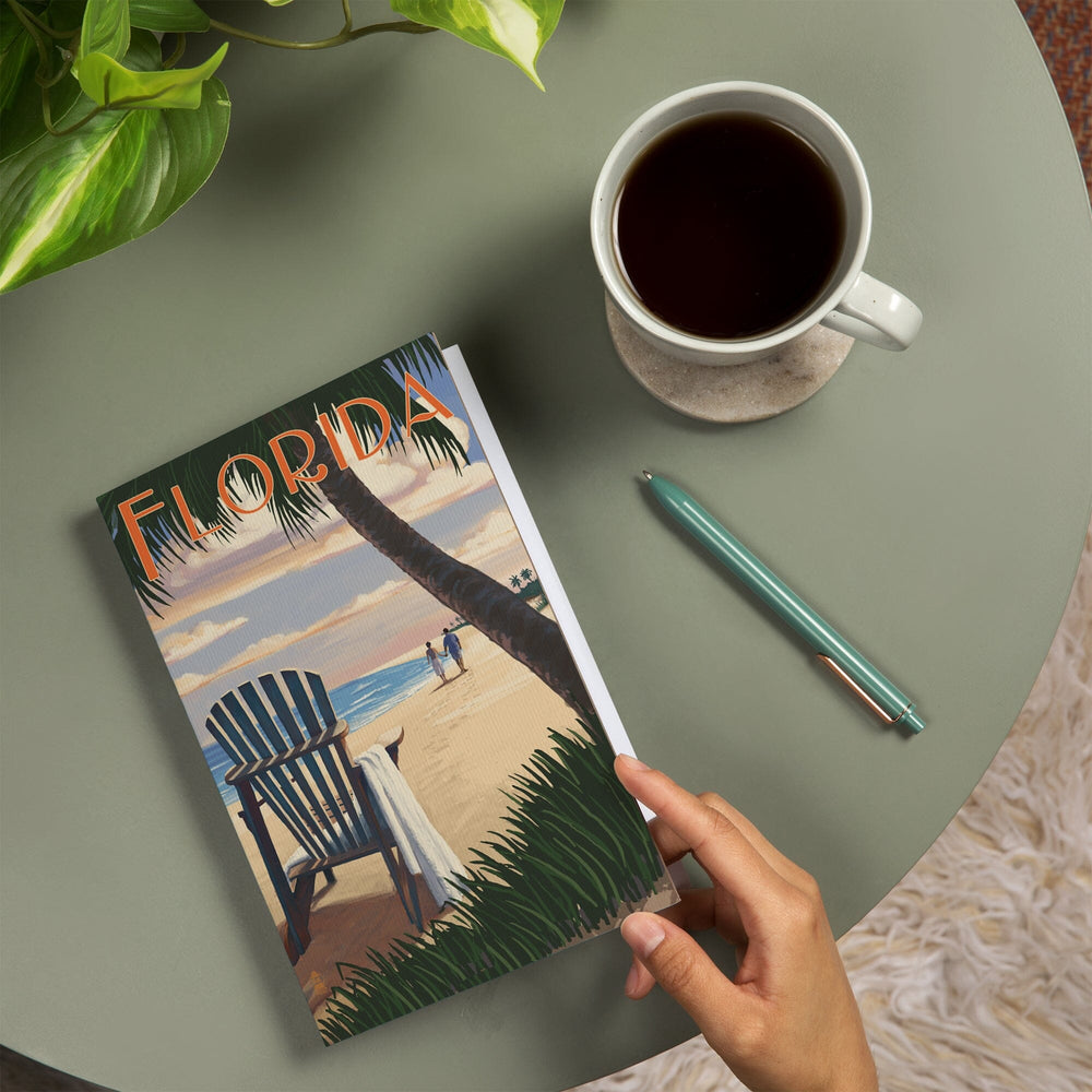 Lined 6x9 Journal, Florida, Adirondack Chairs and Sunset, Lay Flat, 193 Pages, FSC paper Home Lantern Press 