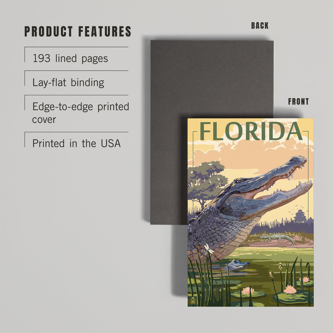 Lined 6x9 Journal, Florida, Alligator Scene, Lay Flat, 193 Pages, FSC paper Home Lantern Press 