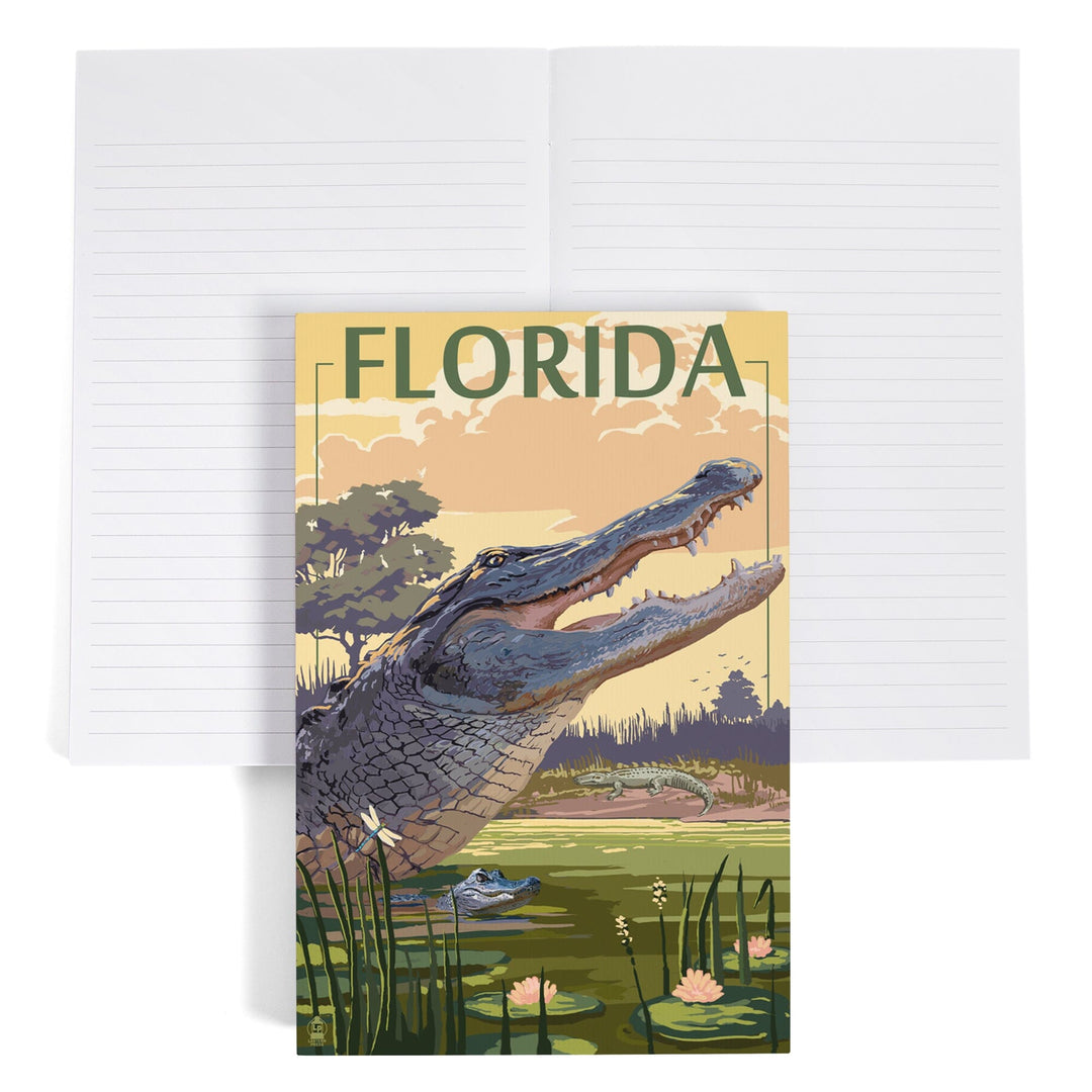 Lined 6x9 Journal, Florida, Alligator Scene, Lay Flat, 193 Pages, FSC paper Home Lantern Press 