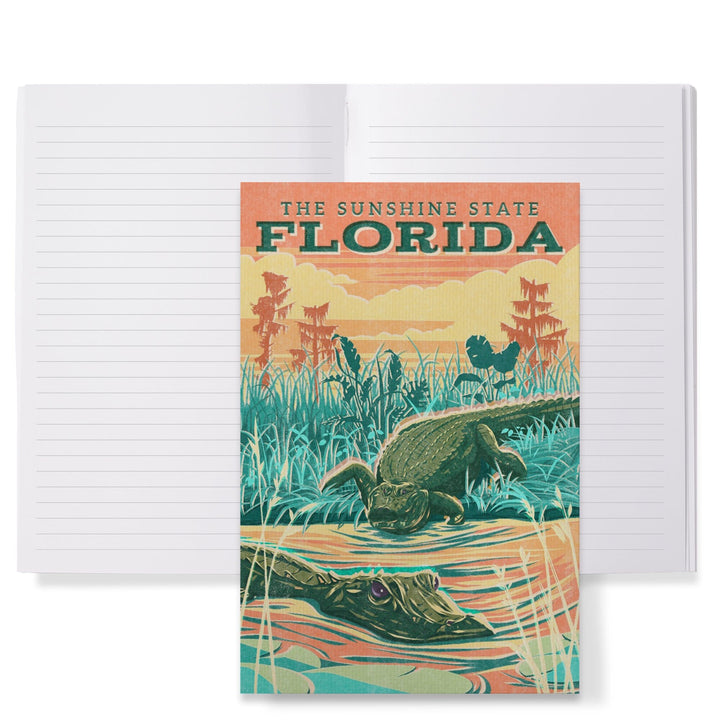 Lined 6x9 Journal, Florida, Alligator Vintage Print Press, The Sunshine State, Lay Flat, 193 Pages, FSC paper Home Lantern Press 