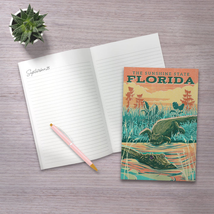 Lined 6x9 Journal, Florida, Alligator Vintage Print Press, The Sunshine State, Lay Flat, 193 Pages, FSC paper Home Lantern Press 