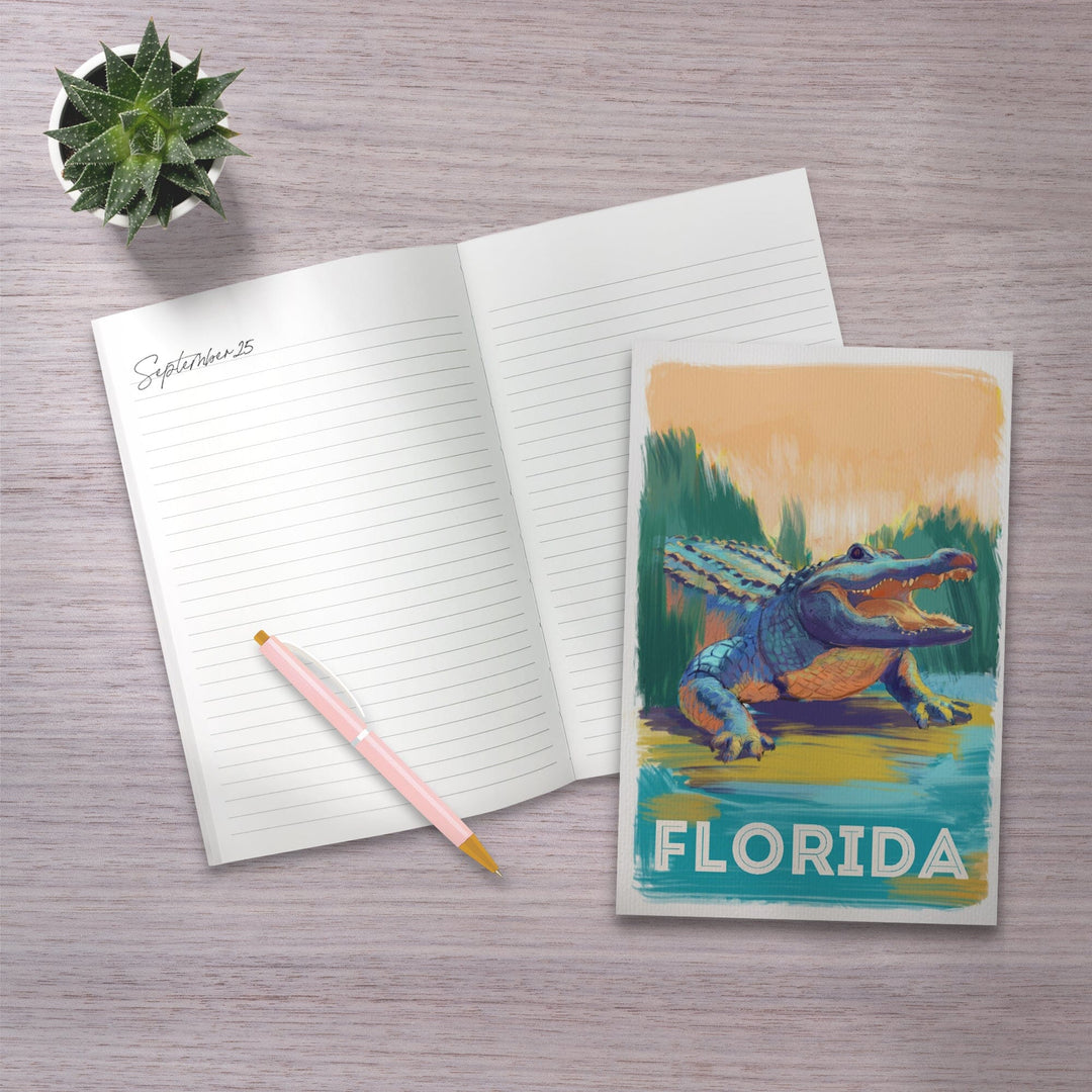 Lined 6x9 Journal, Florida, Alligator, Vivid, Lay Flat, 193 Pages, FSC paper Home Lantern Press 