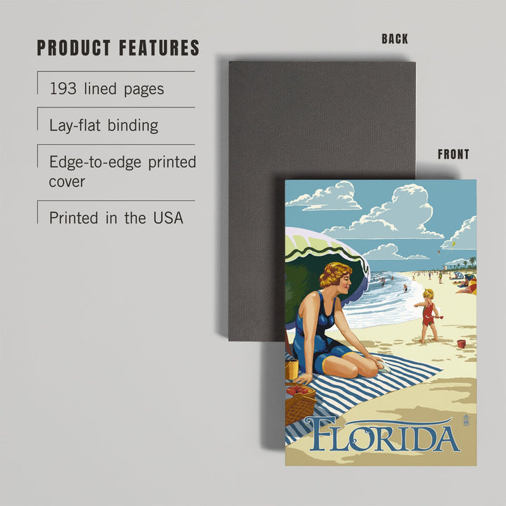 Lined 6x9 Journal, Florida, Beach Scene, Lay Flat, 193 Pages, FSC paper Home Lantern Press 