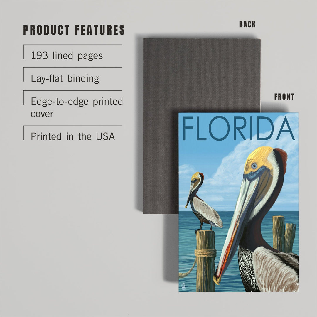 Lined 6x9 Journal, Florida, Brown Pelicans, Lay Flat, 193 Pages, FSC paper Home Lantern Press 