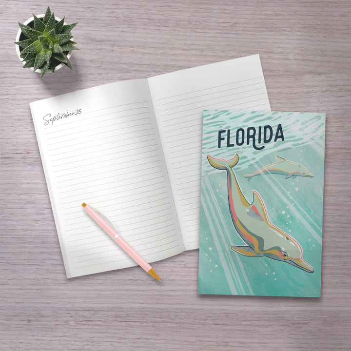 Lined 6x9 Journal, Florida, Graphic Pastel, Bottlenose Dolphin, Lay Flat, 193 Pages, FSC paper Home Lantern Press 