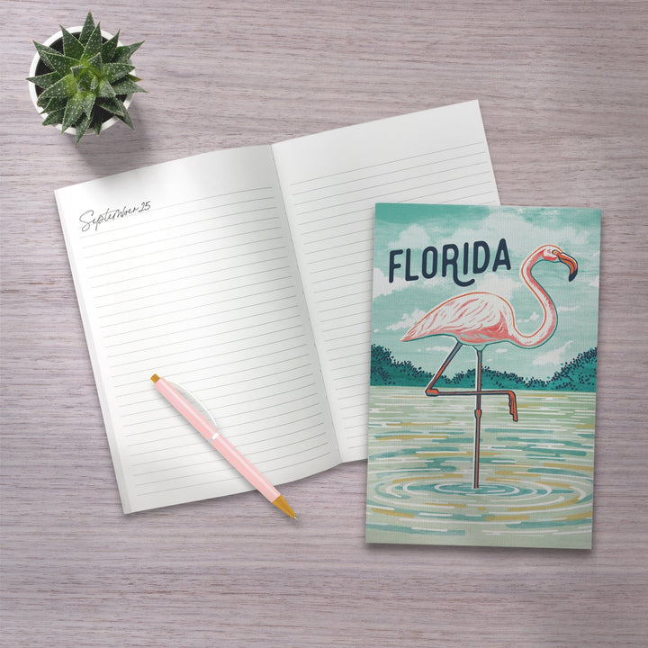 Lined 6x9 Journal, Florida, Graphic Pastel, Flamingo, Lay Flat, 193 Pages, FSC paper Home Lantern Press 