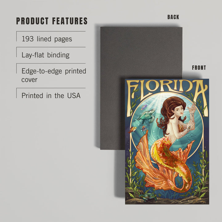 Lined 6x9 Journal, Florida, Mermaid, Lay Flat, 193 Pages, FSC paper Home Lantern Press 