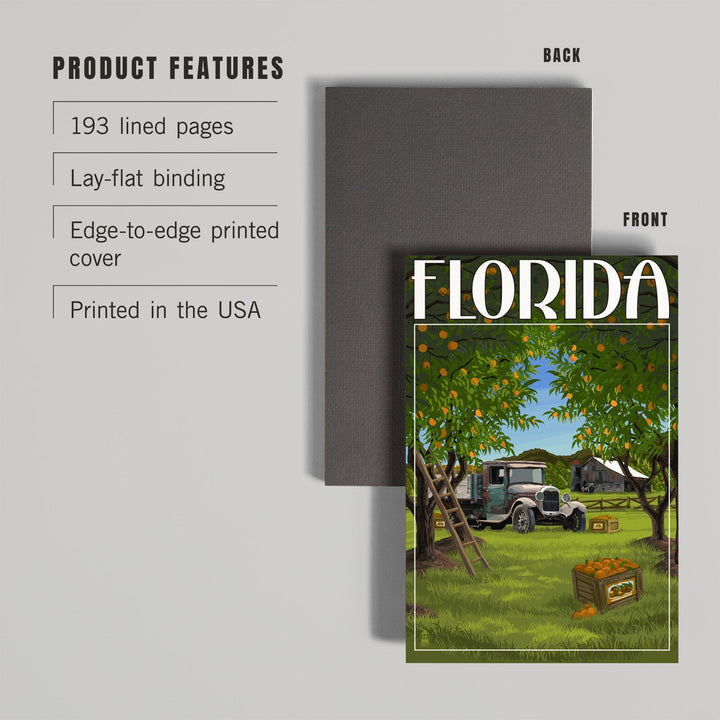 Lined 6x9 Journal, Florida, Orange Grove with Truck, Lay Flat, 193 Pages, FSC paper Home Lantern Press 