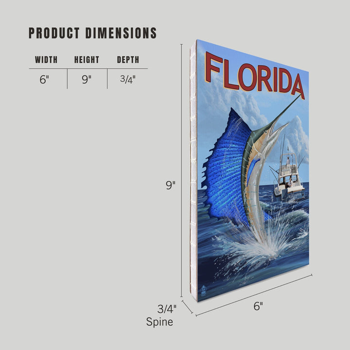 Lined 6x9 Journal, Florida, Sailfish Scene, Lay Flat, 193 Pages, FSC paper Home Lantern Press 