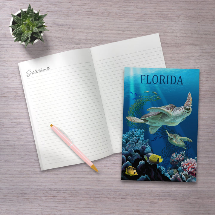 Lined 6x9 Journal, Florida, Sea Turtles Swimming, Lay Flat, 193 Pages, FSC paper Home Lantern Press 