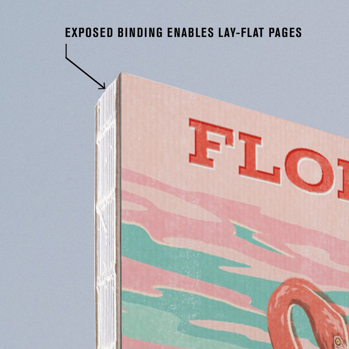 Lined 6x9 Journal, Florida, Vintage Print Press, Flamingo, Lay Flat, 193 Pages, FSC paper Home Lantern Press 