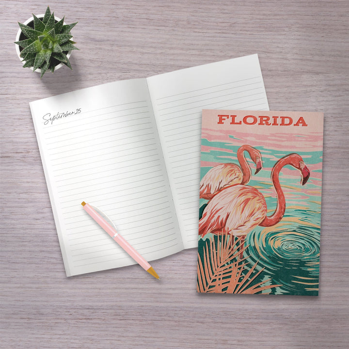 Lined 6x9 Journal, Florida, Vintage Print Press, Flamingo, Lay Flat, 193 Pages, FSC paper Home Lantern Press 