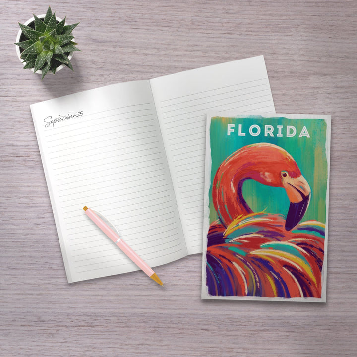 Lined 6x9 Journal, Florida, Vivid, Flamingo, Lay Flat, 193 Pages, FSC paper Home Lantern Press 