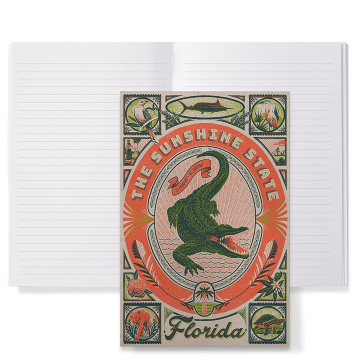 Lined 6x9 Journal, Florida, Woodcut Menagerie Series, The Sunshine State, Lay Flat, 193 Pages, FSC paper Home Lantern Press 