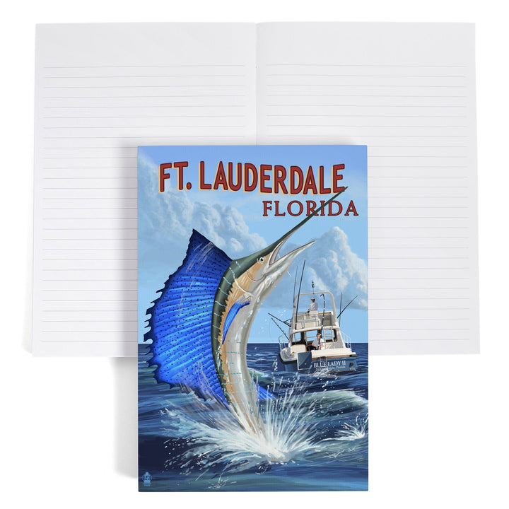 Lined 6x9 Journal, Fort Lauderdale, Florida, Sailfish Scene, Lay Flat, 193 Pages, FSC paper Home Lantern Press 