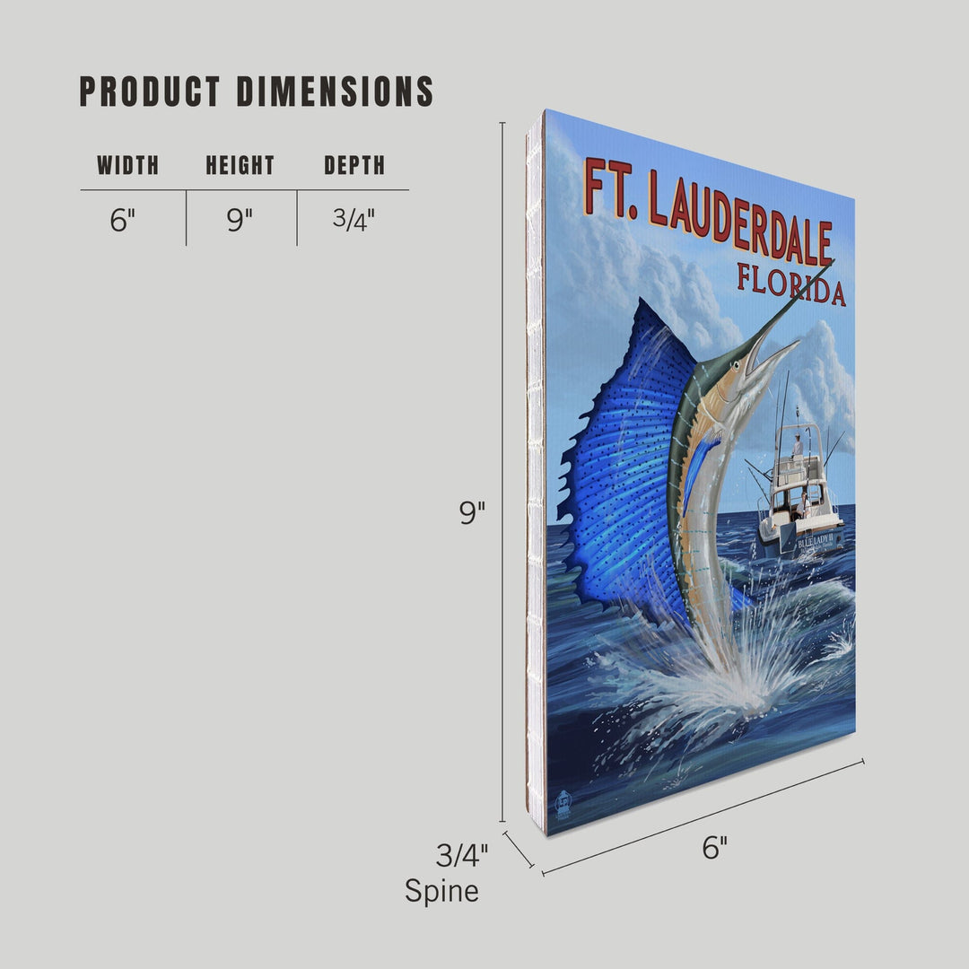 Lined 6x9 Journal, Fort Lauderdale, Florida, Sailfish Scene, Lay Flat, 193 Pages, FSC paper Home Lantern Press 