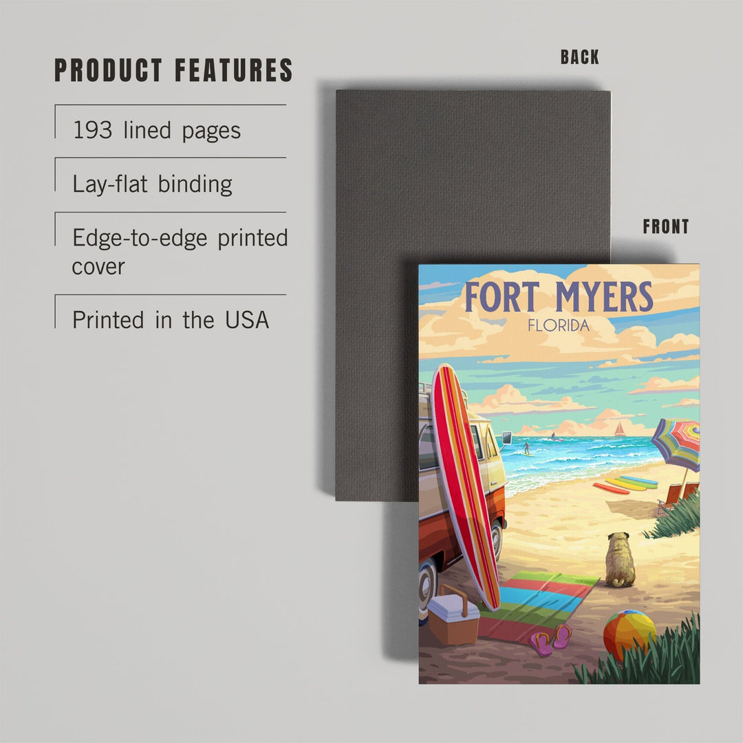 Lined 6x9 Journal, Fort Myers, Florida, Beach Activities, Painterly, Lay Flat, 193 Pages, FSC paper Home Lantern Press 