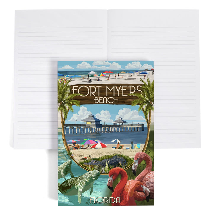Lined 6x9 Journal, Fort Myers, Florida, Montage Scenes, Lay Flat, 193 Pages, FSC paper Home Lantern Press 
