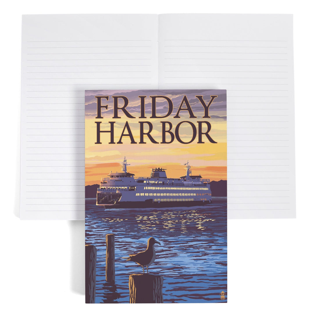 Lined 6x9 Journal, Friday Harbor, Washington, Ferry Sunset and Gull, Lay Flat, 193 Pages, FSC paper Home Lantern Press 