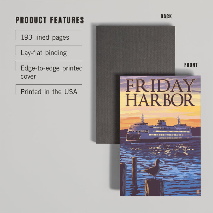 Lined 6x9 Journal, Friday Harbor, Washington, Ferry Sunset and Gull, Lay Flat, 193 Pages, FSC paper Home Lantern Press 