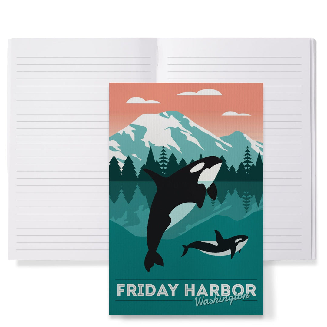 Lined 6x9 Journal, Friday Harbor, Washington, Orca Whale and Calf, Go Freestyle, Lay Flat, 193 Pages, FSC paper Home Lantern Press 