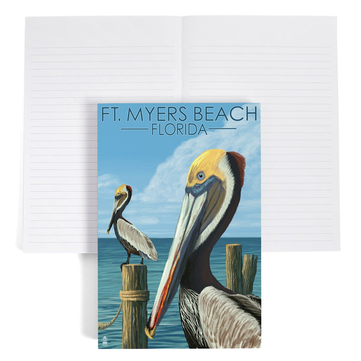 Lined 6x9 Journal, Ft. Myers Beach, Florida, Pelicans, Lay Flat, 193 Pages, FSC paper Home Lantern Press 