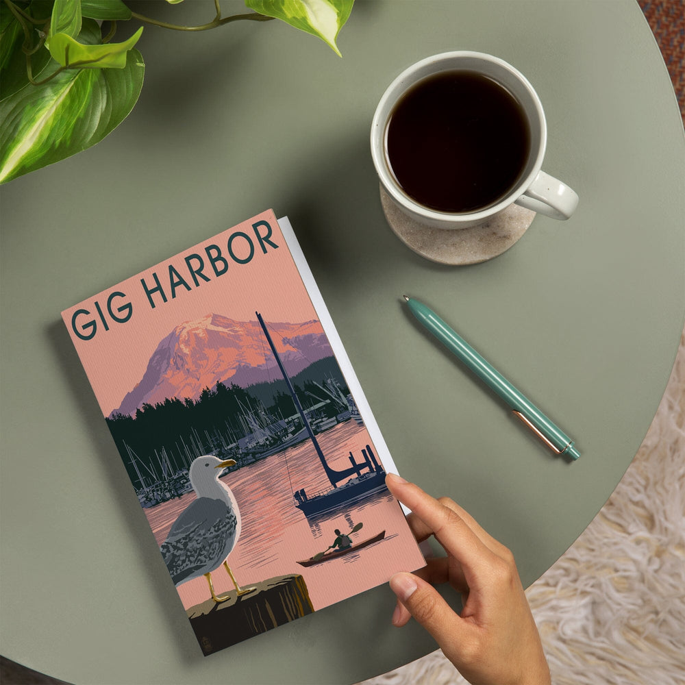 Lined 6x9 Journal, Gig Harbor, Washington, Marina and Rainier at Sunset, Lay Flat, 193 Pages, FSC paper Home Lantern Press 