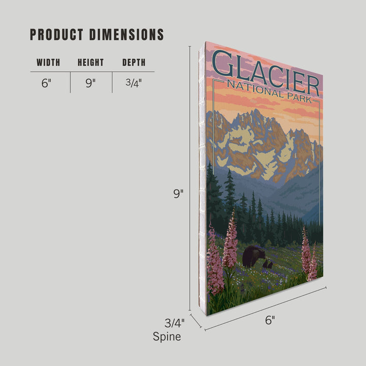 Lined 6x9 Journal, Glacier National Park, Montana, Bear and Cubs with Flowers, Lay Flat, 193 Pages, FSC paper Home Lantern Press 