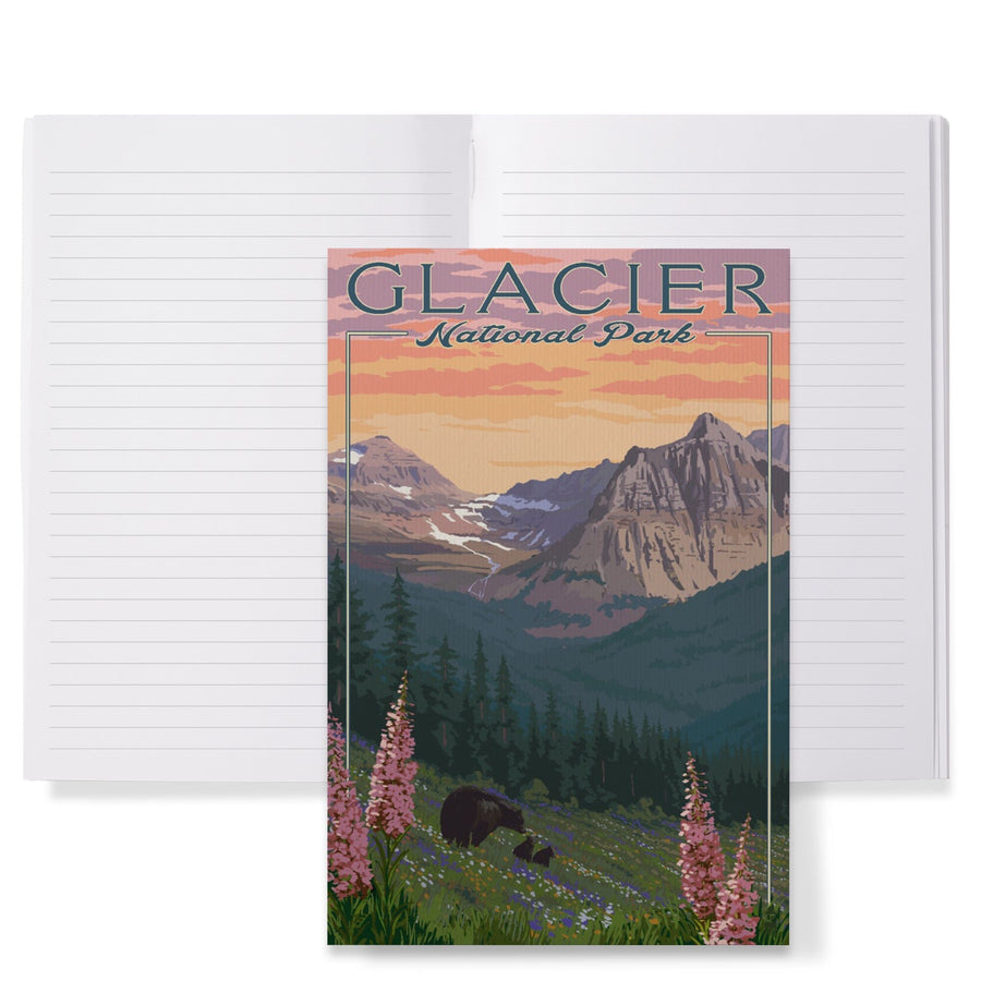 Lined 6x9 Journal, Glacier National Park, Montana, Bear and Spring Flowers, Mountains, Lay Flat, 193 Pages, FSC paper Home Lantern Press 