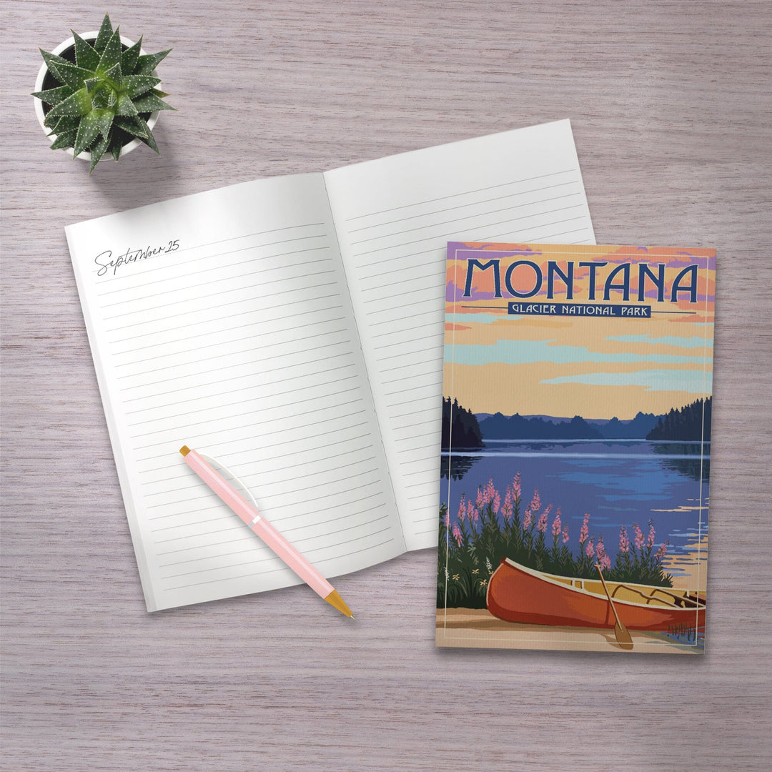 Lined 6x9 Journal, Glacier National Park, Montana, Canoe and Lake, Lay Flat, 193 Pages, FSC paper Home Lantern Press 