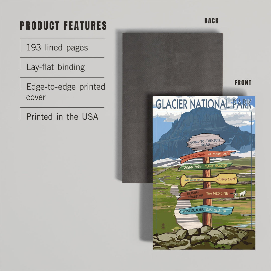 Lined 6x9 Journal, Glacier National Park, Montana, Going-To-The-Sun Road Mountain Signpost, Lay Flat, 193 Pages, FSC paper Home Lantern Press 