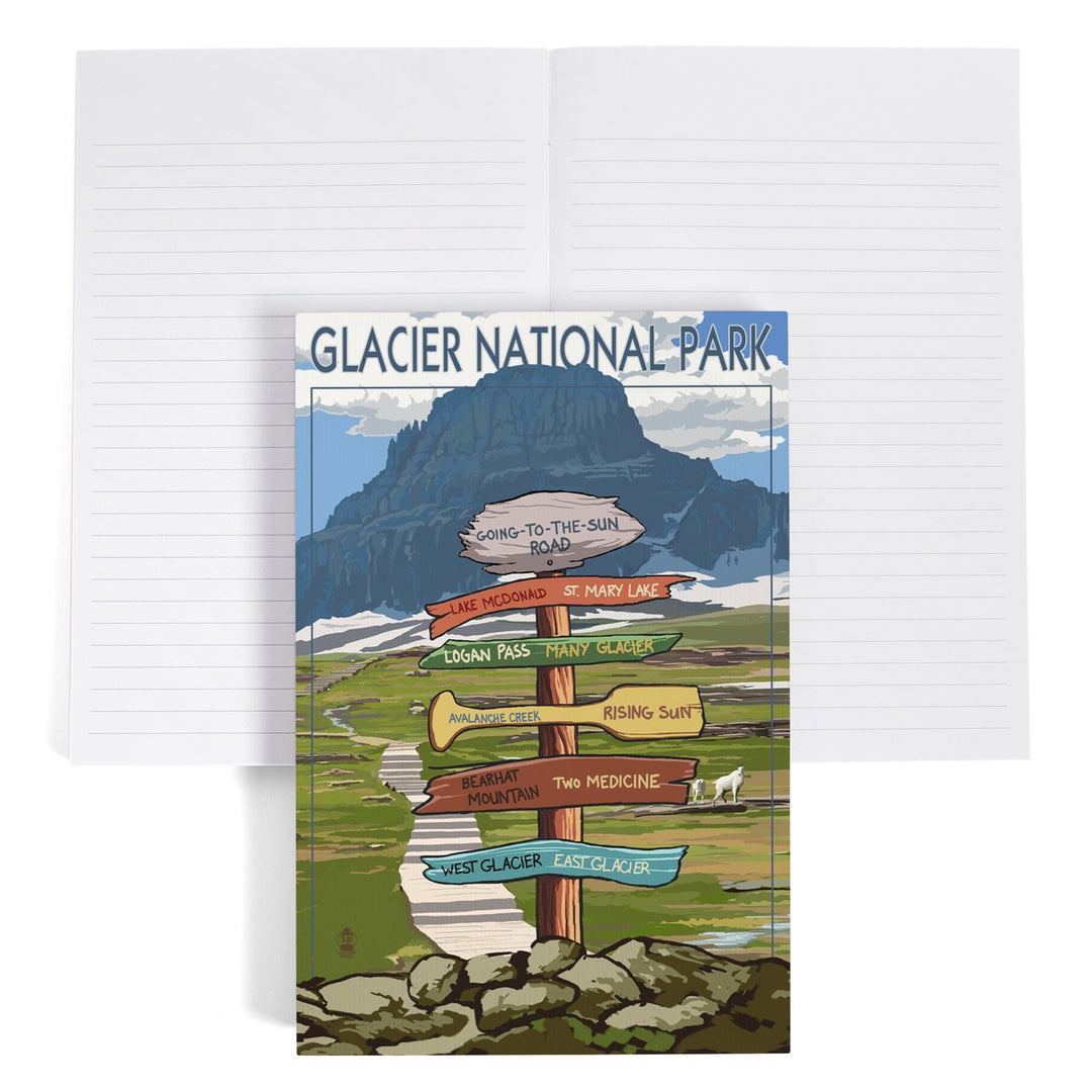 Lined 6x9 Journal, Glacier National Park, Montana, Going-To-The-Sun Road Mountain Signpost, Lay Flat, 193 Pages, FSC paper Home Lantern Press 