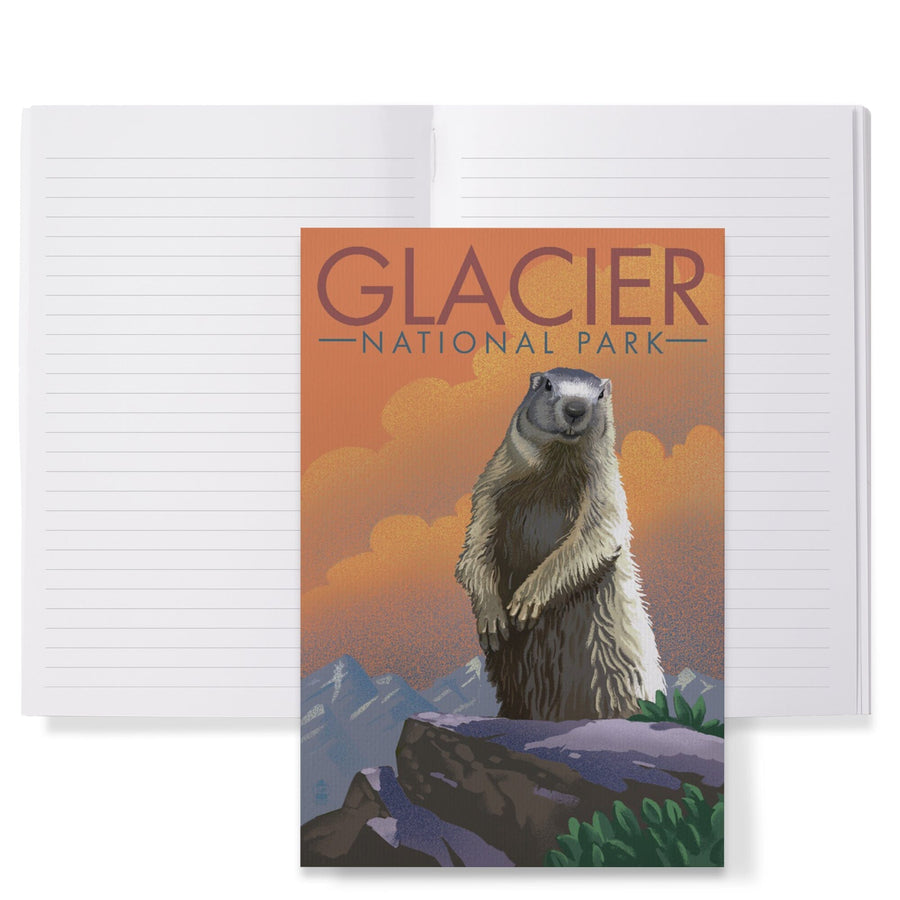 Lined 6x9 Journal, Glacier National Park, Montana, Marmot, Lithograph, Lay Flat, 193 Pages, FSC paper Home Lantern Press 