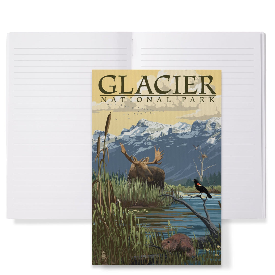 Lined 6x9 Journal, Glacier National Park, Montana, Mountain and Marsh Scene, Lay Flat, 193 Pages, FSC paper Home Lantern Press 