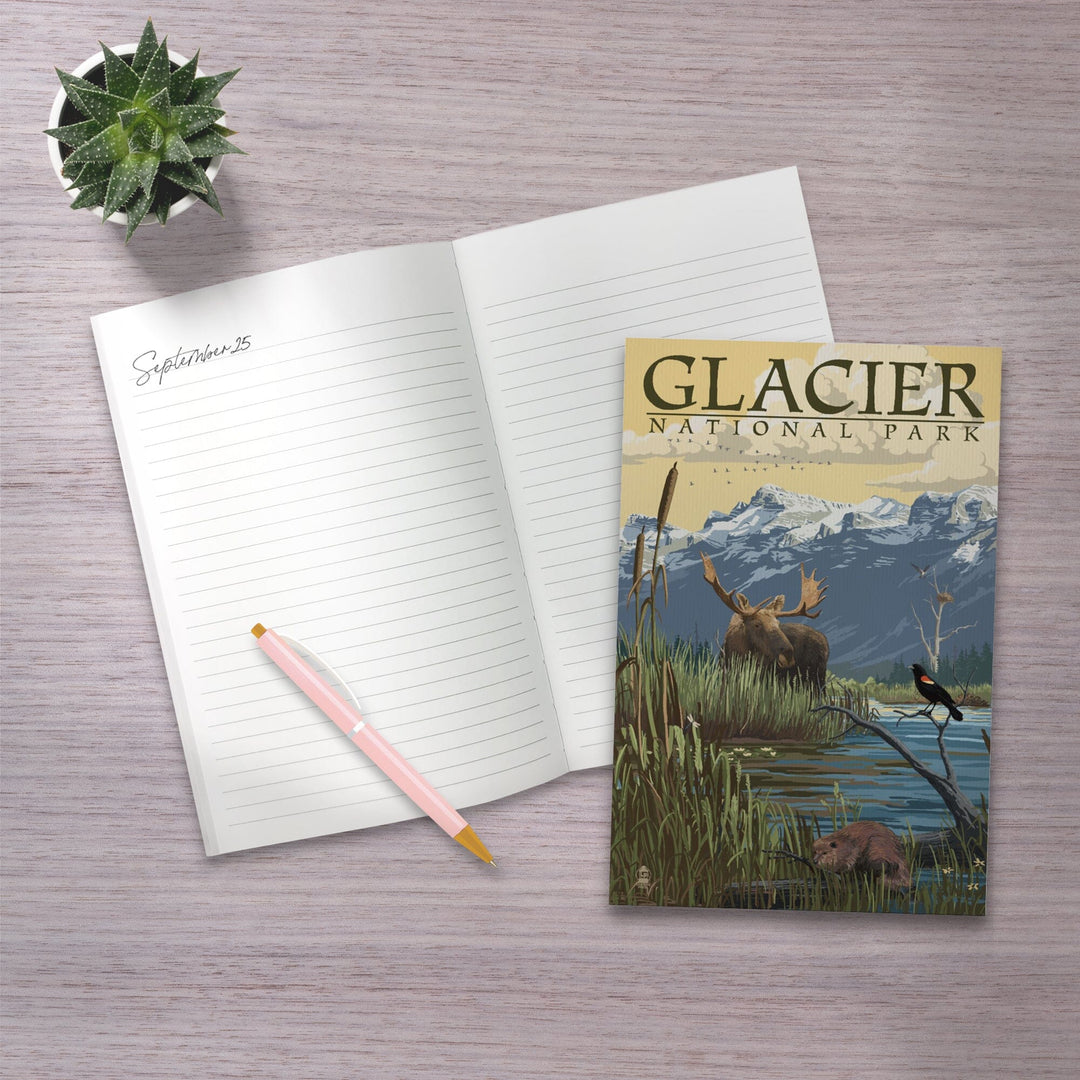 Lined 6x9 Journal, Glacier National Park, Montana, Mountain and Marsh Scene, Lay Flat, 193 Pages, FSC paper Home Lantern Press 