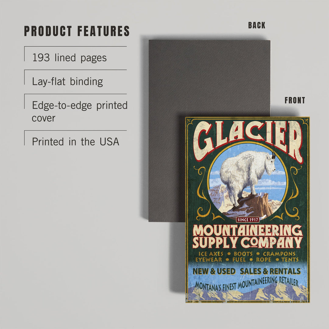 Lined 6x9 Journal, Glacier National Park, Montana, Mountain Goat Vintage Sign, Lay Flat, 193 Pages, FSC paper Home Lantern Press 