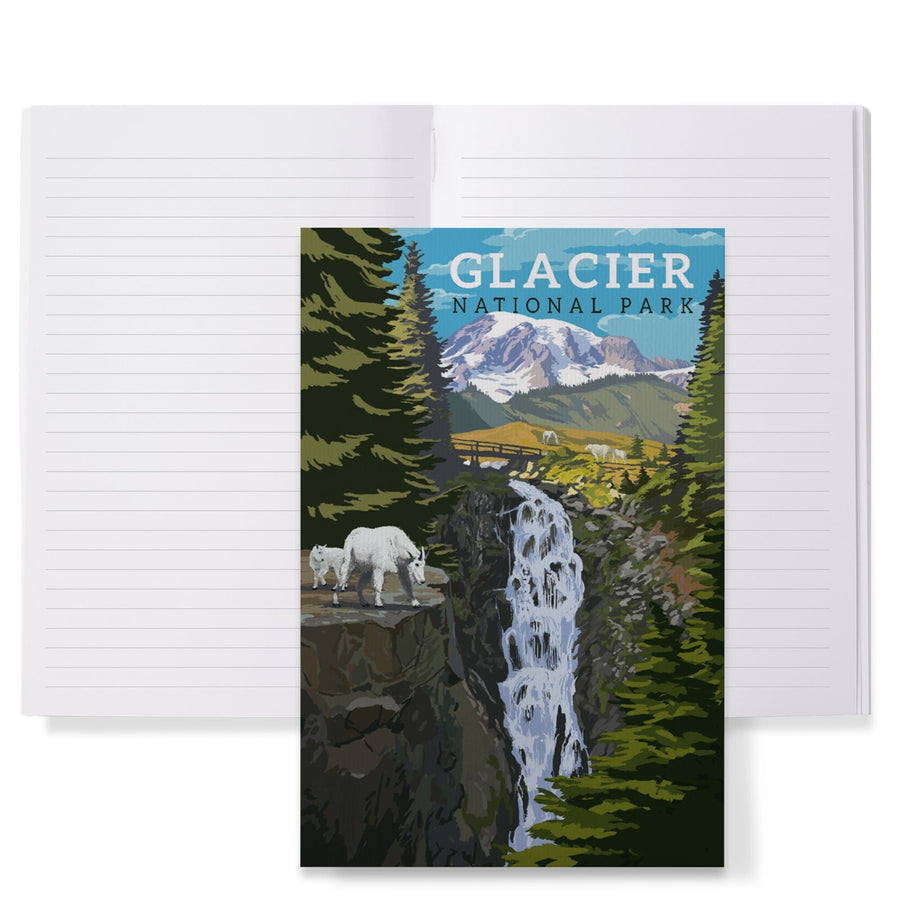 Lined 6x9 Journal, Glacier National Park, Montana, Mountain Goats and Waterfall, Lay Flat, 193 Pages, FSC paper Home Lantern Press 