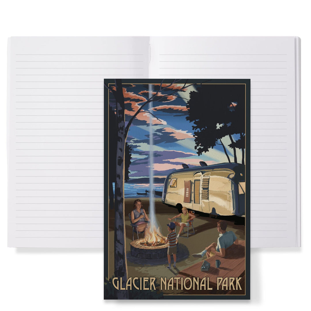 Lined 6x9 Journal, Glacier National Park, Montana, Retro Camper and Lake, Lay Flat, 193 Pages, FSC paper Home Lantern Press 