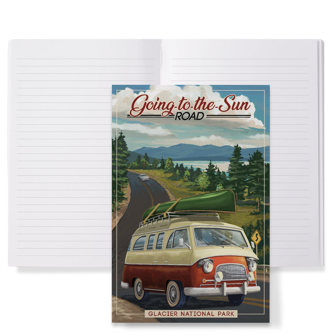 Lined 6x9 Journal, Glacier National Park, Montana, Sun Road, Camper Van and Lake, Lay Flat, 193 Pages, FSC paper Home Lantern Press 