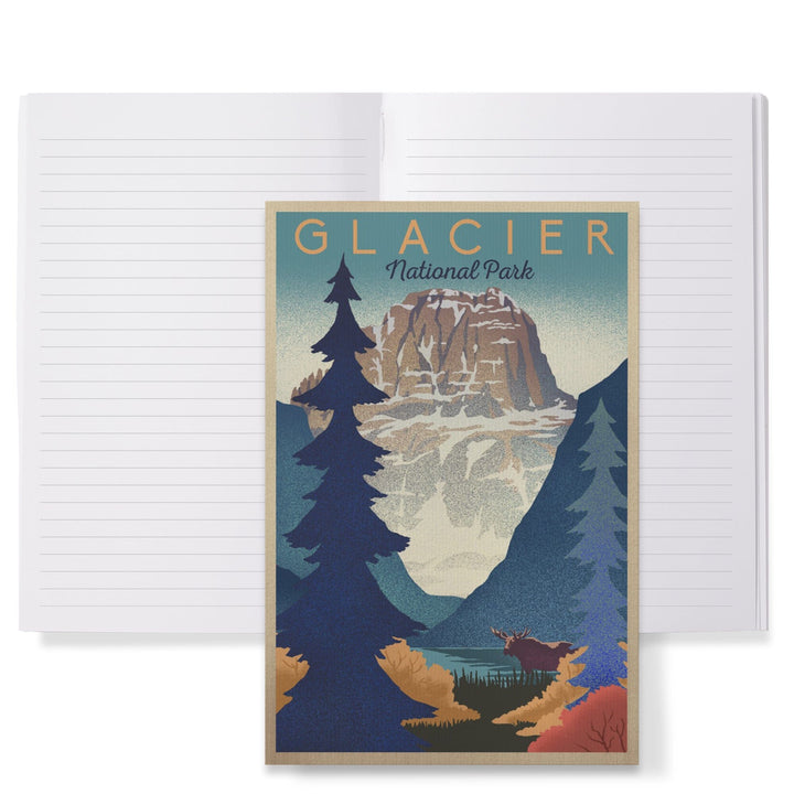 Lined 6x9 Journal, Glacier National Park, Mountain Scene, Lithograph, Lay Flat, 193 Pages, FSC paper Home Lantern Press 